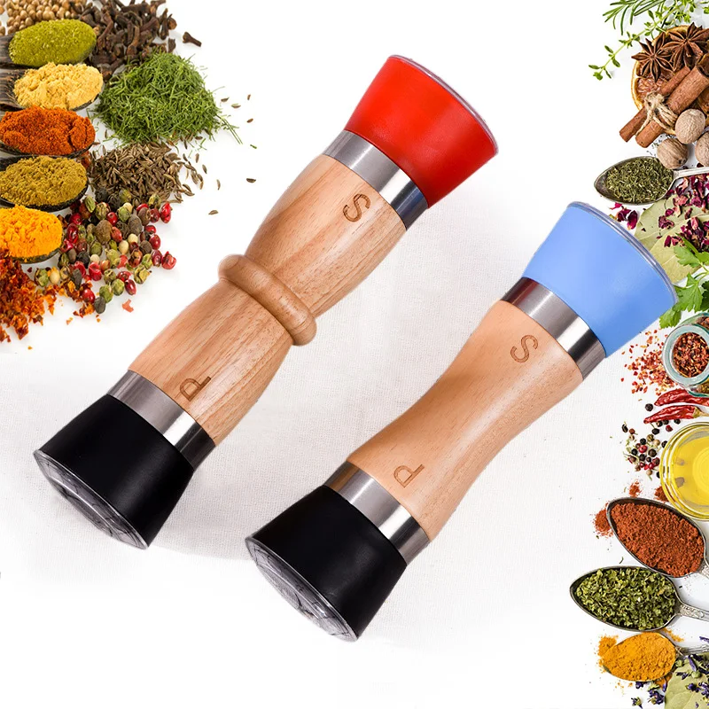 

Wood Salt and Pepper Mills Wooden Manual Pepper Spice Grinder Handheld Seasoning Mills Grinder Kitchen BBQ Tools