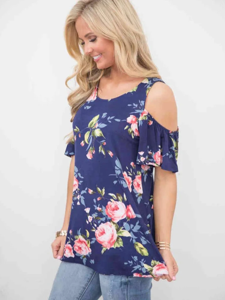 Женская шифоновая блузка с принтом Повседневная Свободная открытыми плечами