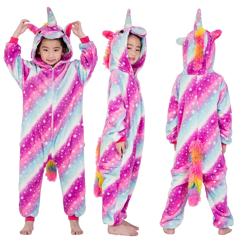 Winter Flannel Boys Pajamas Children Hoodies Cosplay Unicorn Licorne Kigurumi Jumpsuits Kids Oneises For 4 6 8 10 12 Year |