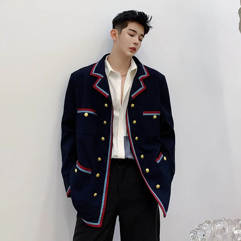 Блейзер мужской двубортный с лентами повседневный пиджак - Цена: 4143.28