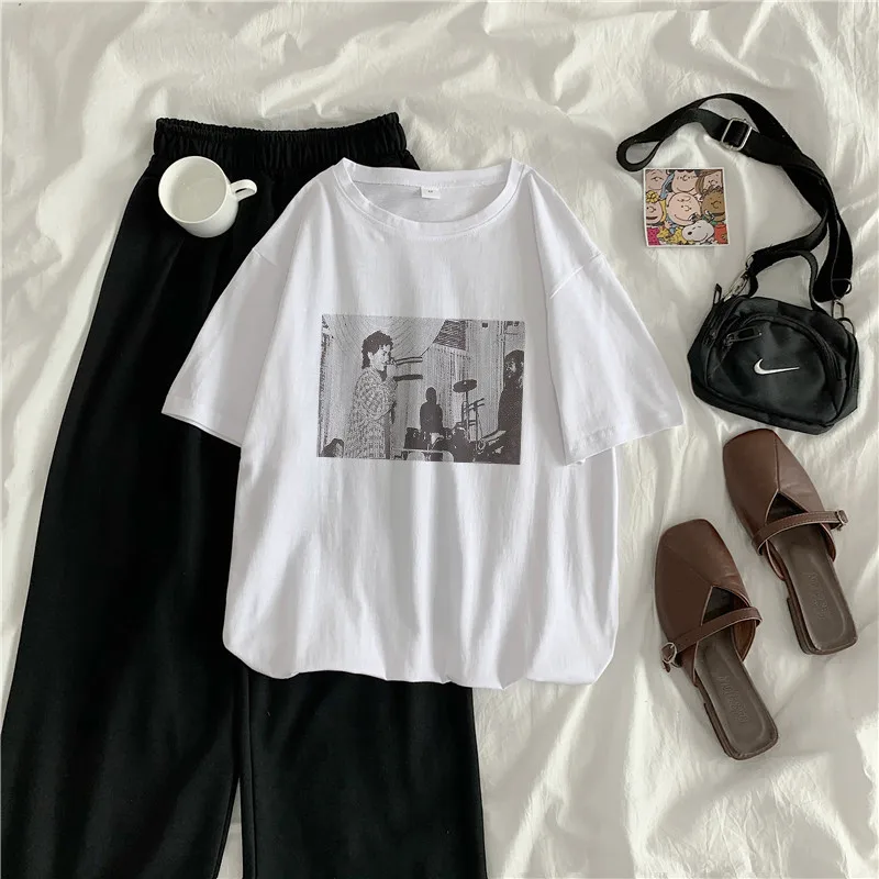 

EBAIHUI New Women Casual Loose Oversized T Shirt Women Cartoon Printed Short Sleeve Tee Shirt Female Streetwear T-shirts Top