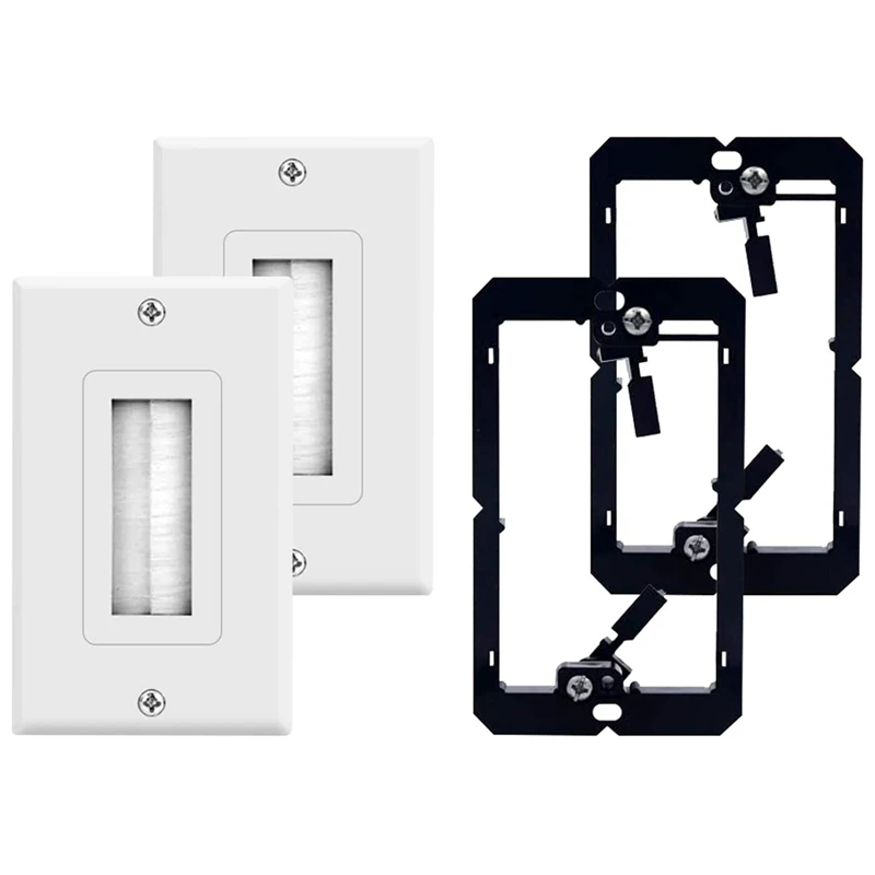 New 2-Pack Brush Wall Plate with Single Gang Low Voltage Mounting Bracket Cable Pass Through Insert for Speaker Wire
