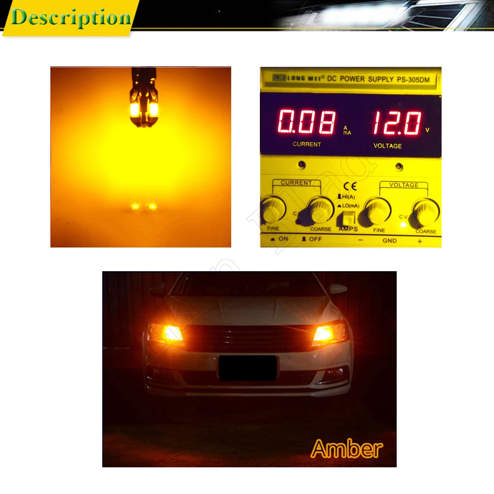 10Pcs T10 Led Canbus W5W Led Bulb 168 194 Car Interior Lights Signal Lamp Dome Reading License Plate Light Auto 12V Amber Orange