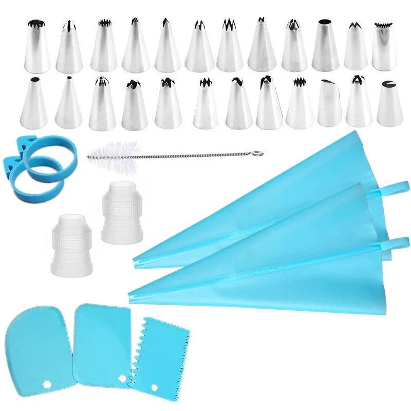 

34Pcs/Set Silicone Icing Piping Cream Pastry Bag Stainless Steel Pastry Nozzles Cream Scrapers Coupler Brush Set Cake Tools