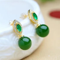 vintage jade emerald earrings for women 2020 gemstones diamonds drop earrings fashion jewelry 14k gold color party christmas gif