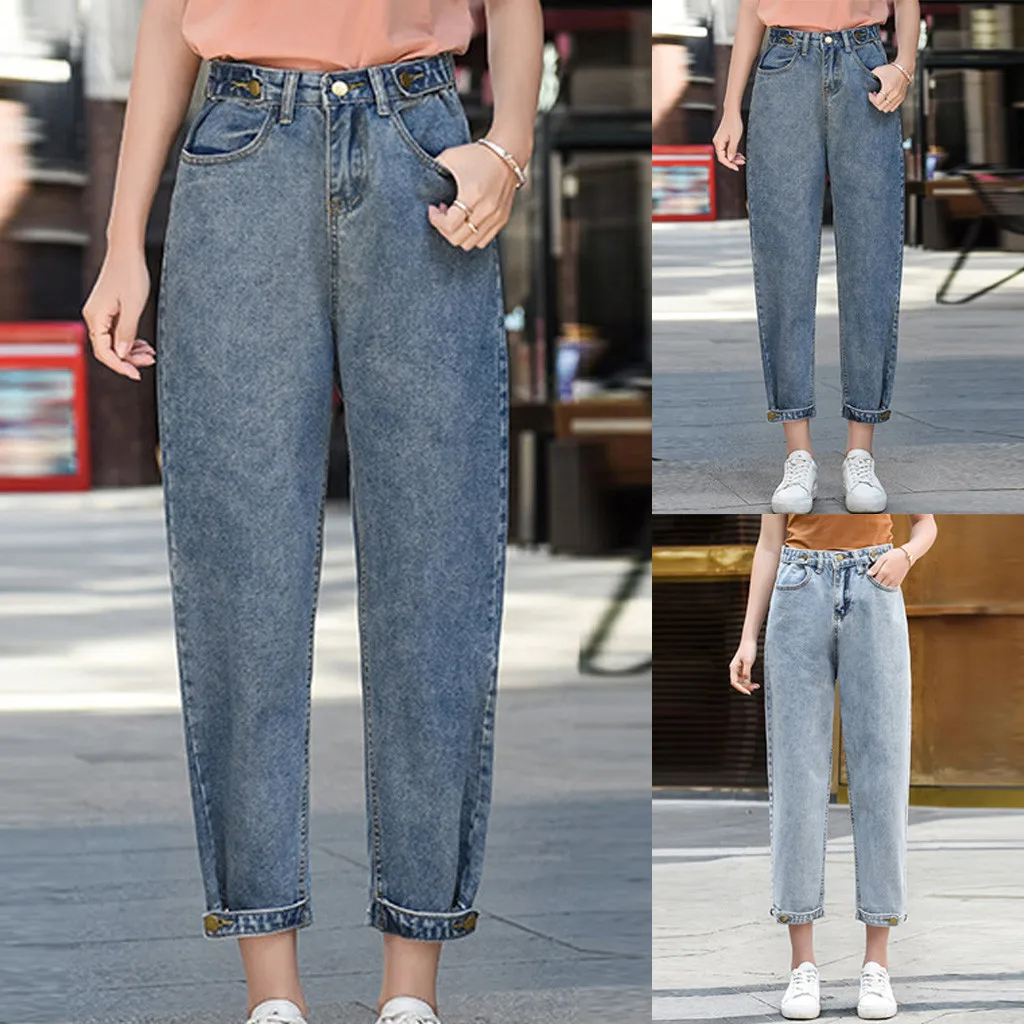 Женские свободные джинсовые брюки SAGACE повседневные Прямые укороченные из