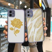 golden leaf flower love leopard print phone case matte transparent for gray iphone 7 8 x xs xr 11 12 pro plus max mini clear