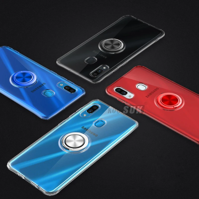 Магнитный металлический чехол с кольцом для Samsung Galaxy A20 A30 прозрачный силиконовый