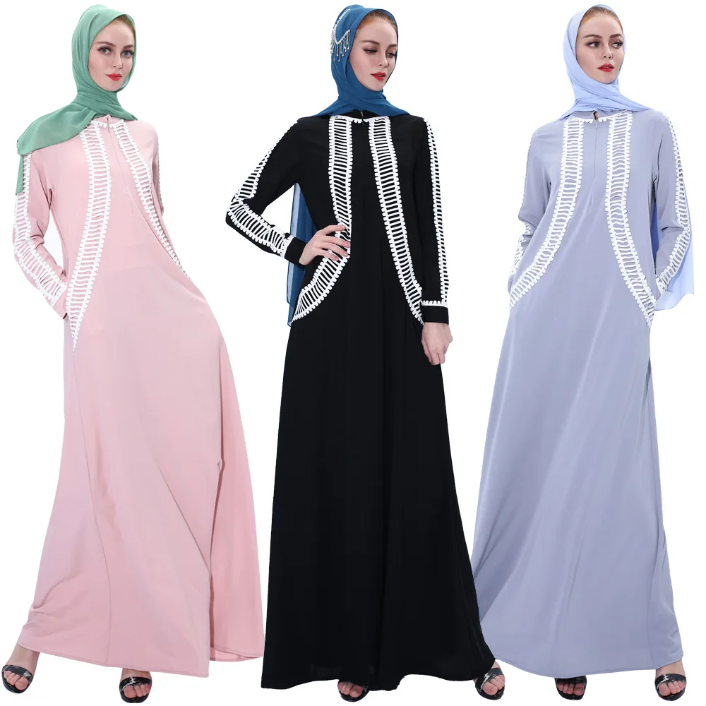 Elegant Abaya Dress Women Splice Simple Modest Muslim Dresses Kimono Elbise Turkey Islamic Moroccan Kaftan Jibab Hijab Vestidos |