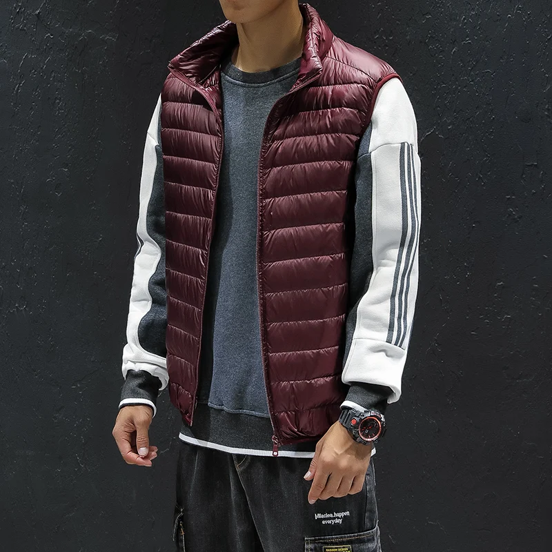 Winter Men Vest White Duck Down Coats Ultralight Sleeveless Vest Jacket Fashion Stand Collar casual down jacket