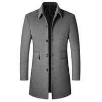 new men mid length slim fit woolen coat with stand collar solid color woolen coat casual solid coat for men jacket style blends