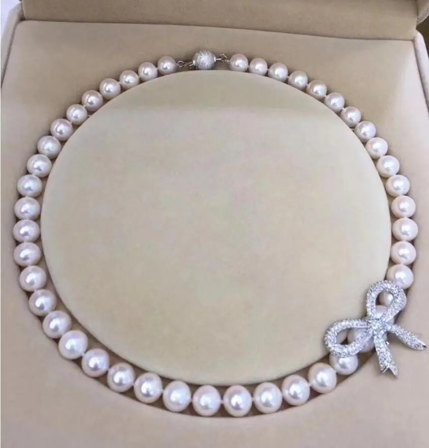 

Fashion jewelry good gorgeous 9-10mm south sea white pearl necklace 18inch 925S