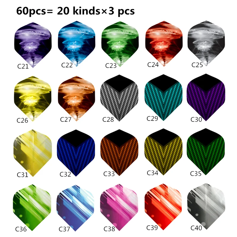 

Free Shipping Darts Flying Set 60PCS Various Styles Colorful PET Darts Flying Professional Darts New Darts Accessories