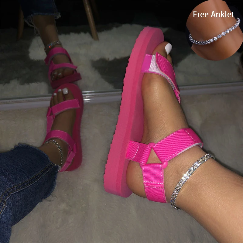 Женские летние сандалии на платформе с липучкой мягкие женские слипоны плоской