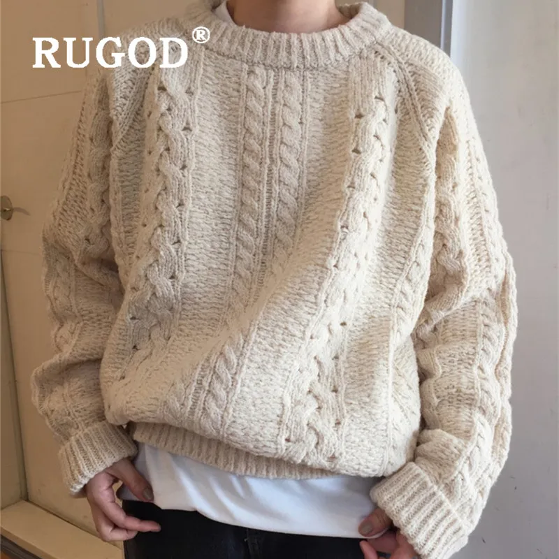 RUGOD новый зимний теплый Однотонный свитер пуловер для женщин хлопок о-образный