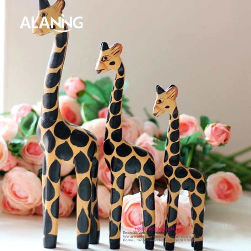 

3 Pcs Sets Giraffe Ornaments Creative Home Decorations Nordic Log Wooden Animal Figurines A Family of Giraffes Crafts Gift