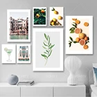 Постер в скандинавском стиле с изображением оранжевых фруктов, коктейлей, Листьев, архитектуры, Картина на холсте с цитатами, Современная Настенная картина для гостиной, домашний декор