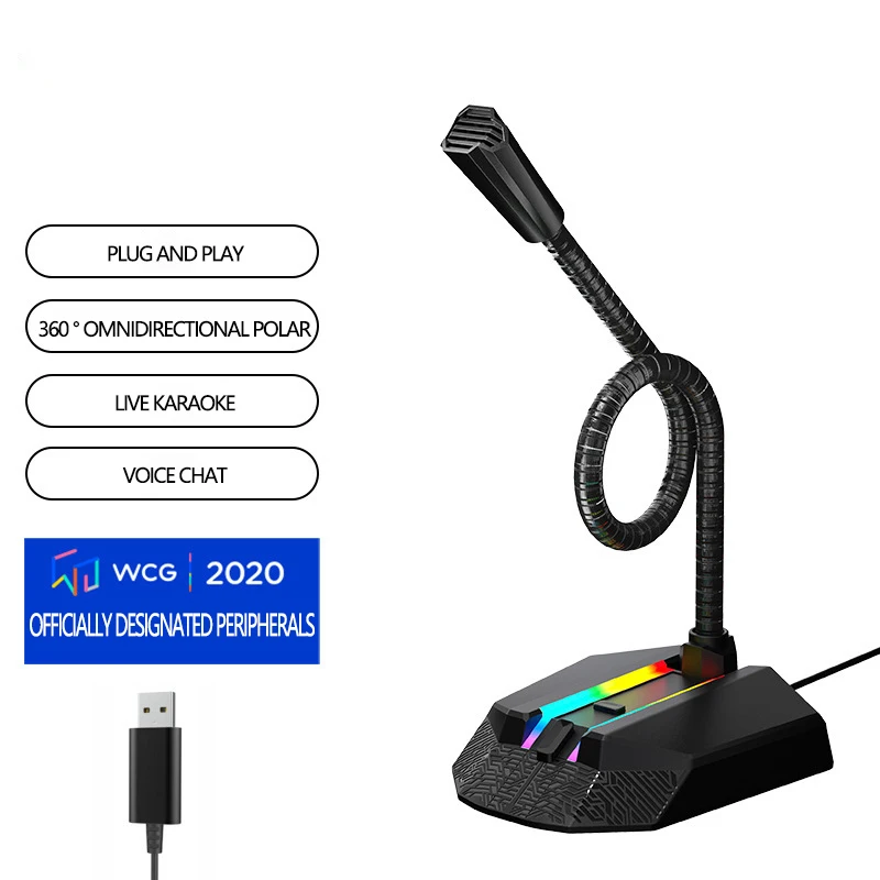 

TSP202 Gaming Microphone RGB Light Live Video Conference Recording for Desktop PC Computer Gamer Live Video Recording Conference