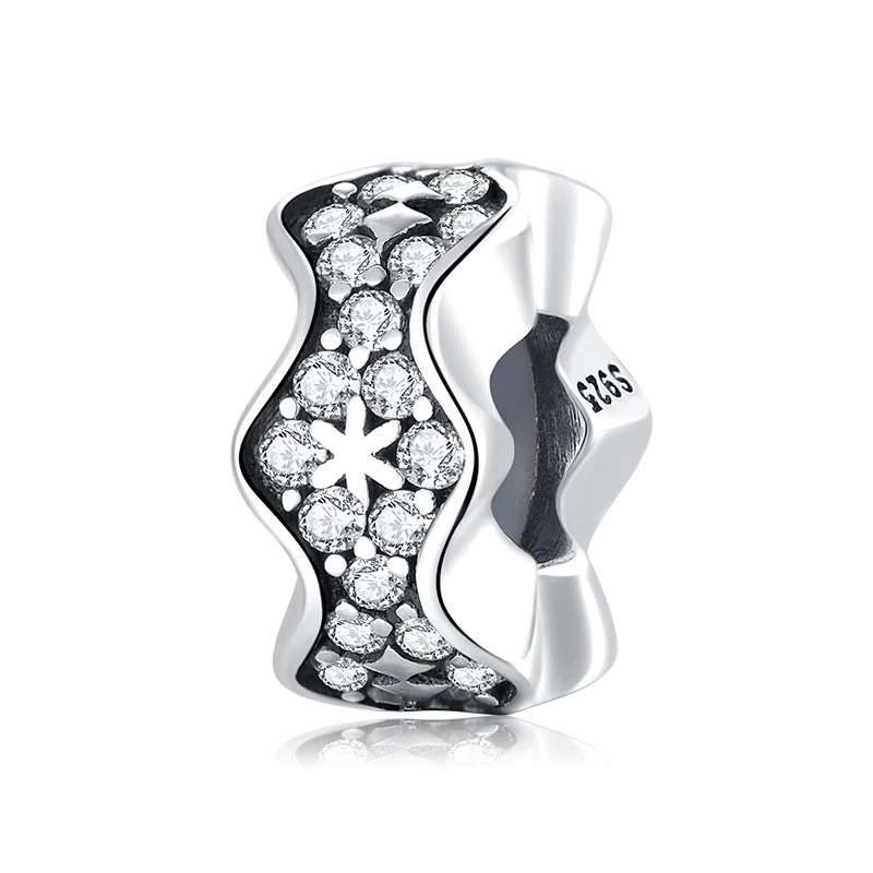 

925 Sterling Silver DIY fine clear CZ like flower stopper spacer beads Fit Original europeu Charm Bracelet Jewelry making