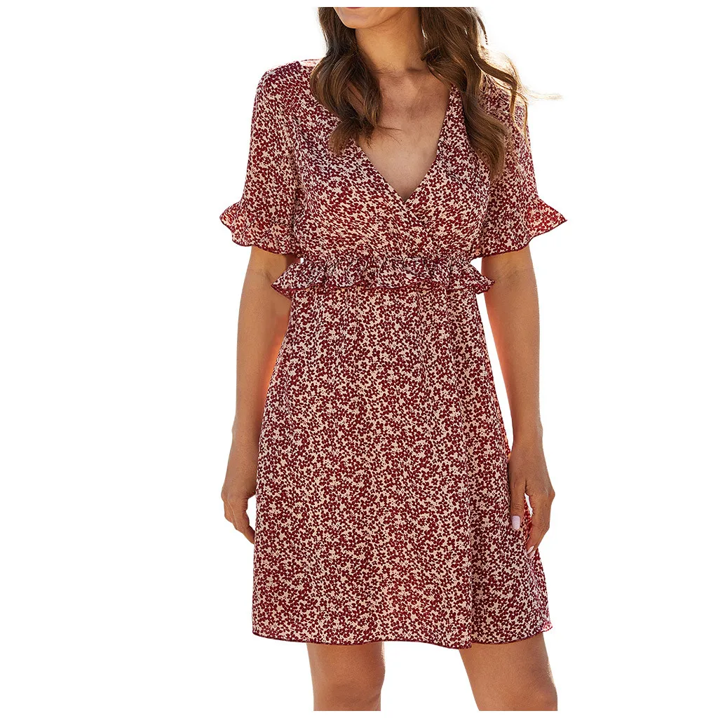 Стильные модные женские платья в стиле бохо с бабочками и коротким рукавом v