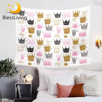 BlessLiving Princess Crown Wall Hanging Tapestry Pink Decorative Wall Carpet Girly Bedspreads Cartoon Tapisserie Sheet Dropship 1