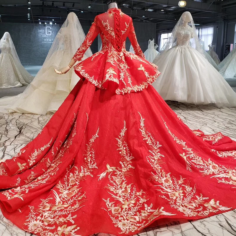 HTL1033 2020 Новое мусульманское бальное платье с длинными рукавами кружевное