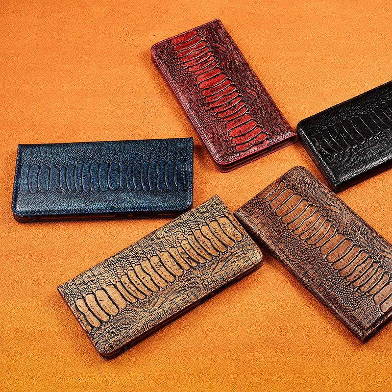 

Ostrich Veins Genuine Leather Case Cover For Huawei Y5 Y6 Y6S Y7 Y9 Pro Prime 2018 2019 Wallet Flip Cover
