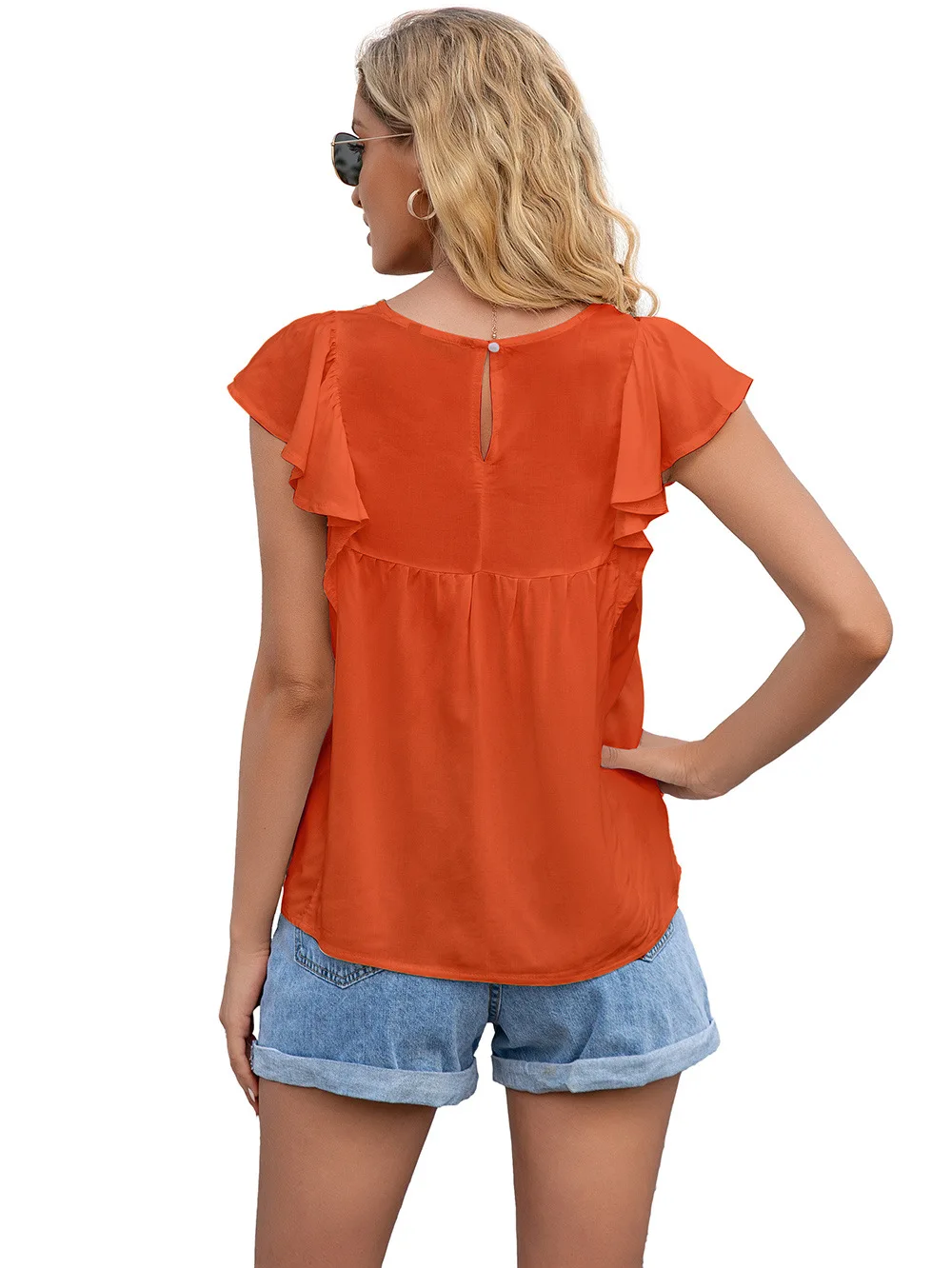 

New Women T-shirt With Ruffled Short-sleeved Regular Ethnic Style Tops Summer Casual Round Neck Ladies Street All-match T-shirts