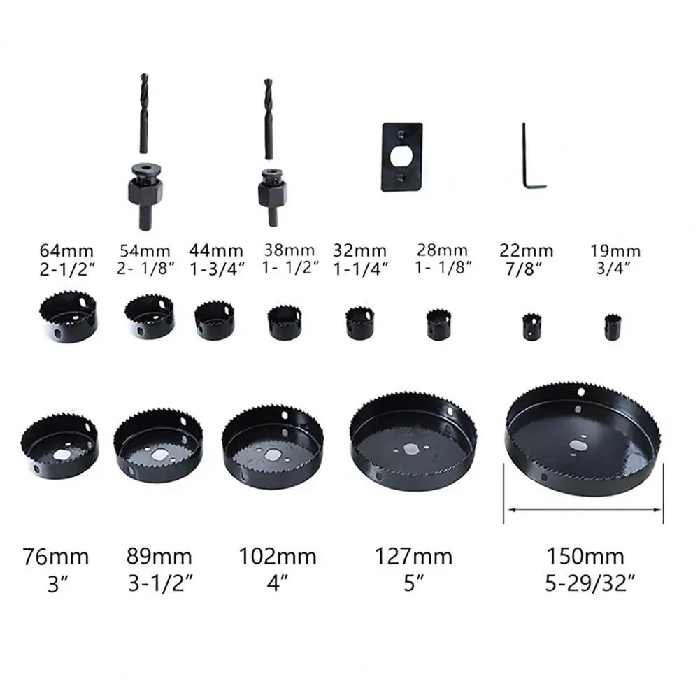 

19Pcs Hole Saw Cutting Set Bits Multipurpose Smooth Cutting High Carbon Steel Assorted Hole Saw Cutting Tools Electric Drills