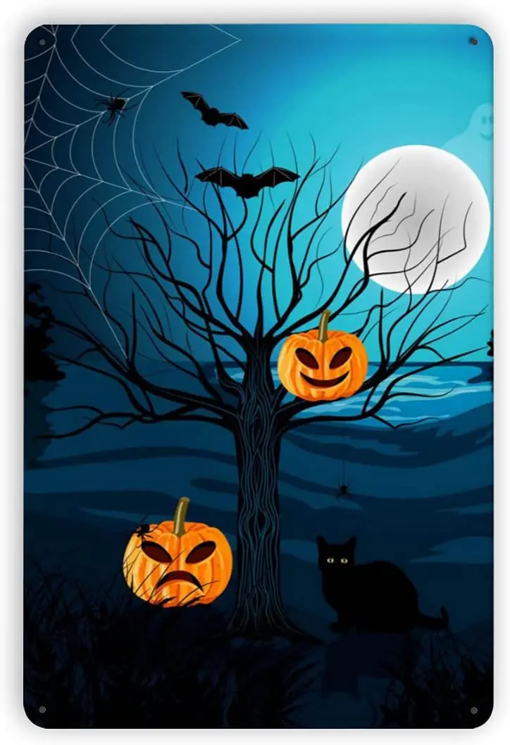 

Счастливый Хэллоуин с черной кошкой, металлический жестяной плакат, картина, винтажный Настенный декор для кафе, бара, паба, дома, пиво, укра...