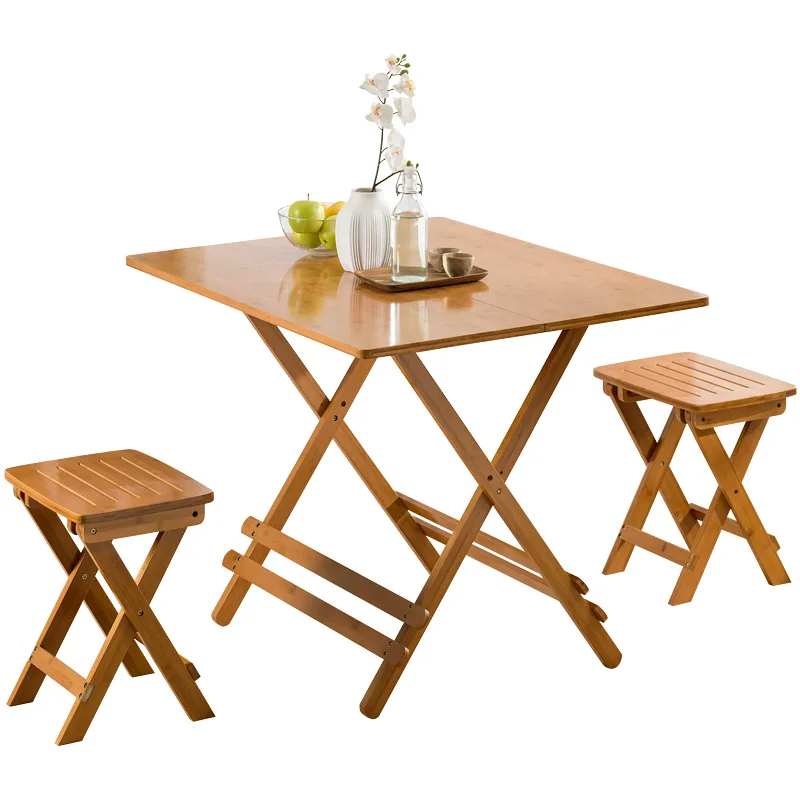 저렴한 접이식 테이블 가구 북유럽 100x100cm 식탁 세트 휴대용 나무 거실 사각형 주방 휴대용 테이블과 의자