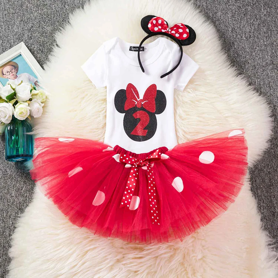 Детское платье-пачка в горошек с принтом Минни | Детская одежда и обувь