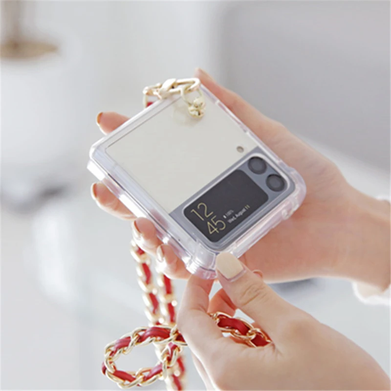 

New Luxury Brand Braided Chain Crossbody Case for Samsung Galaxy zflip3 phone shell anti-drop soft Case Z Flip Z Flip 4 Cover