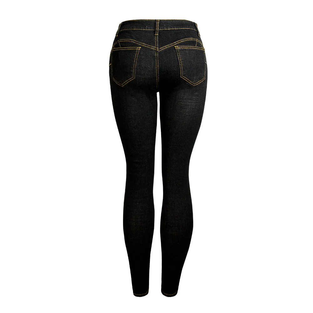 

Women Cotton Stretch Skinny Pencil Jeans Leggins Trousers Sutumn Winter High Elastic Thicken Slim Fit Sexy Push Up Jeans Black