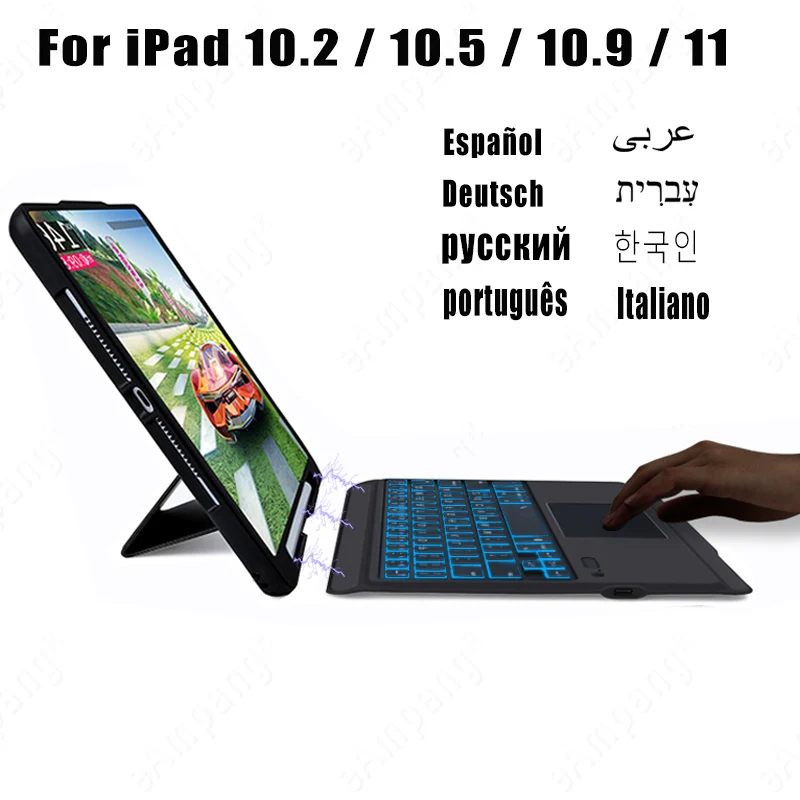 

Detachable Russian Spanish Arabic Keyboard Case for Apple iPad 10.2 9th Generation 8th 7th Air 3 4 4th Pro 11 2021 2020 10.5