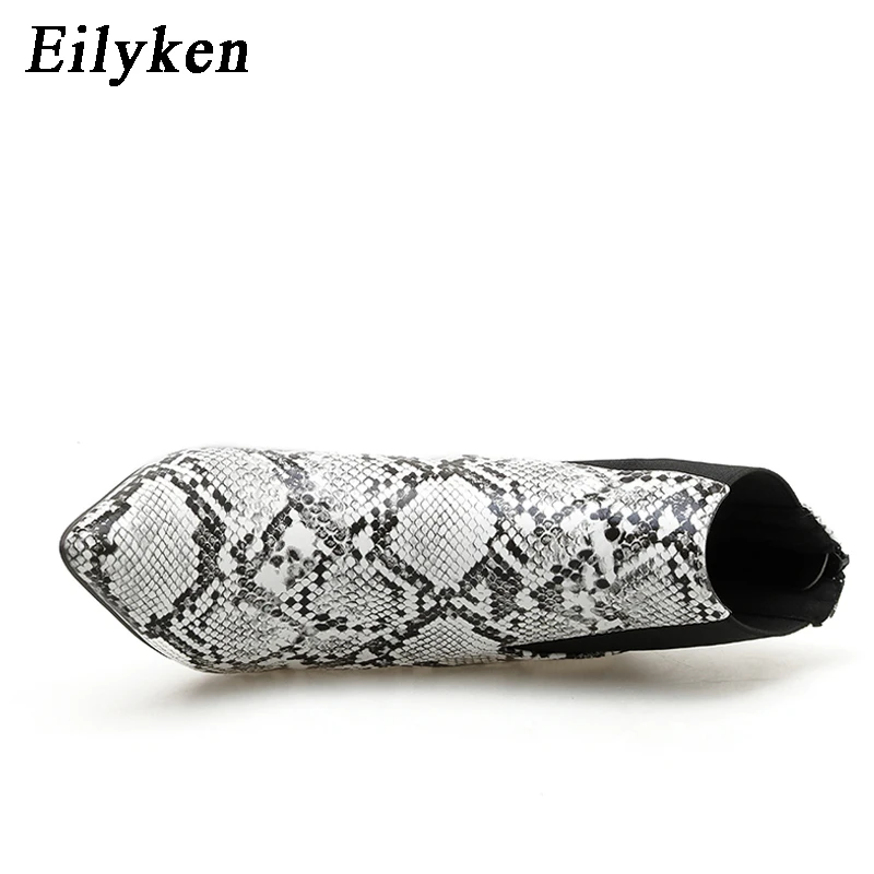 Eilyken/женские ботильоны из искусственной кожи со змеиным принтом; обувь на молнии с острым носком; женские ботинки на Высоком толстом каблуке; женские ботинки из змеиной кожи; коллекция года