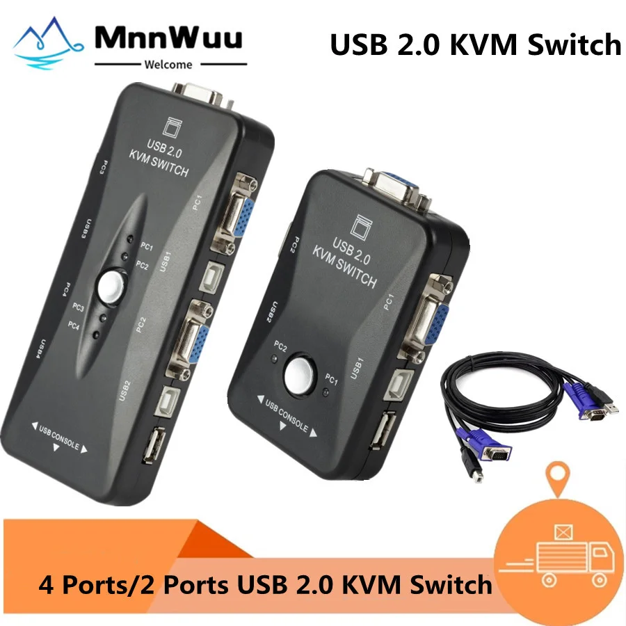 

2/4 Port USB2.0 KVM Switch Box For Mouse Keyboard Printer Share Switcher 200MHz 1920x1440 VGA Monitor Switch Box Adapter
