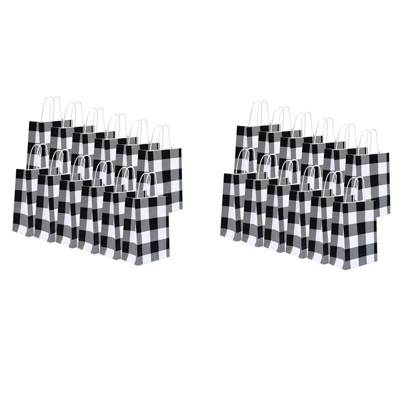 

24Pcs Buffalo Plaid Paper Party Bags Christmas Paper Bags Birthday Kraft Party Bags With Handle For Christmas, Party