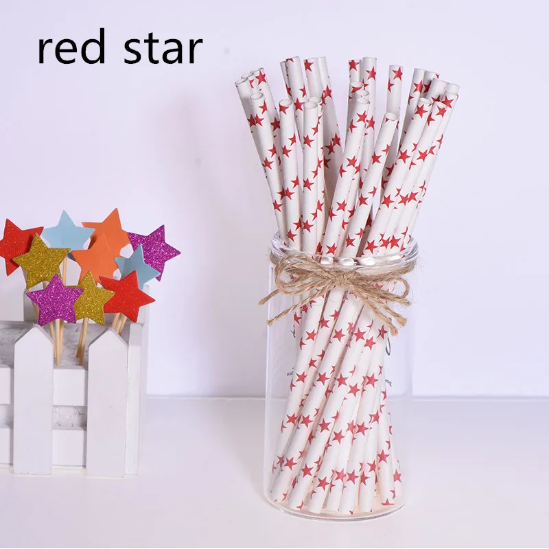 red star 25 шт торт Топпер бумажные соломинки с фламинго для дня рождения украшения дети взрослые выпускные поставки одноразовые Коктейльные трубочки - Цвет: red star