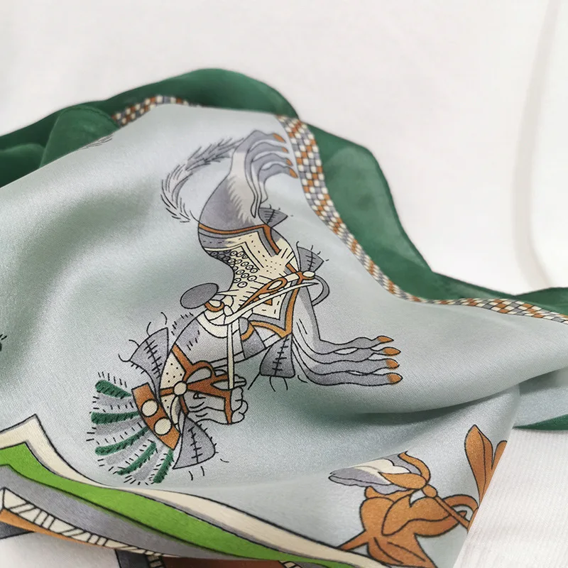New Ins Style Silk Scarf Female Yingchun Horse Grey Green Decoration Sunscreen Thin Shawl |
