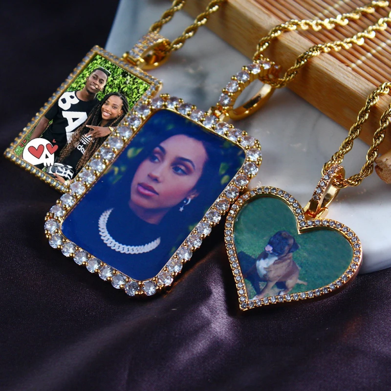 Personalized Custom Photo Medallions Necklace & Pendant Cubic Zircon Hip hop Jewelry Dog Tag Necklace for Men Women