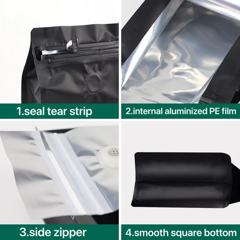 

100Pcs Multiple Specifications Eight Sides Sealing Aluminum Foil Air Valve Flank Zipper Coffee Bean Or Food Bag