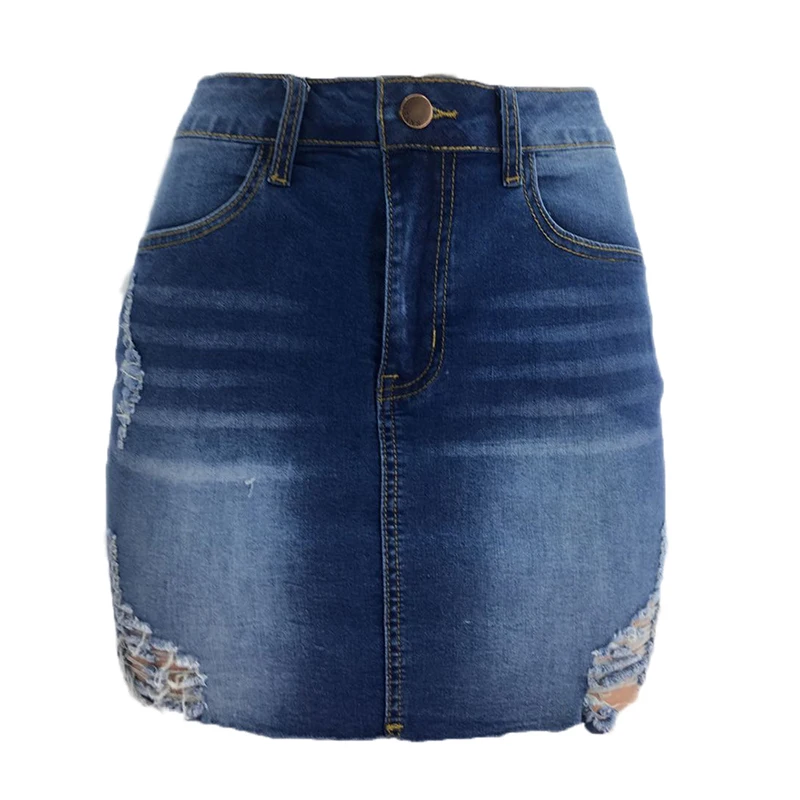 

New exquisite women's summer fashion soft elegant washed holes cotton sexy skinny women's tight denim high waist skirt