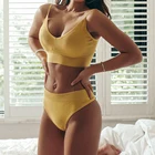 Комплект женского спортивного нижнего белья, бюстгальтер пуш-ап, трусики-стринги