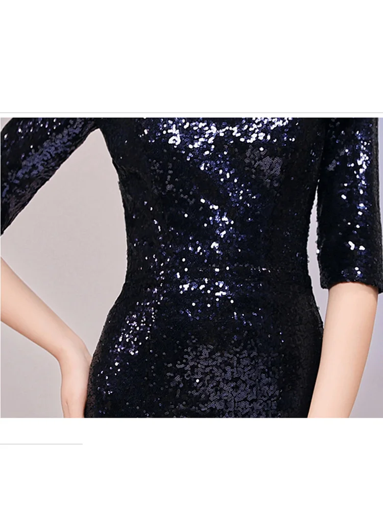 Вечернее платье, сексуальное, с двойным v-образным вырезом, женские вечерние платья, элегантное, с блестками, Robe De Soiree, рукав три четверти, вечерние платья F216