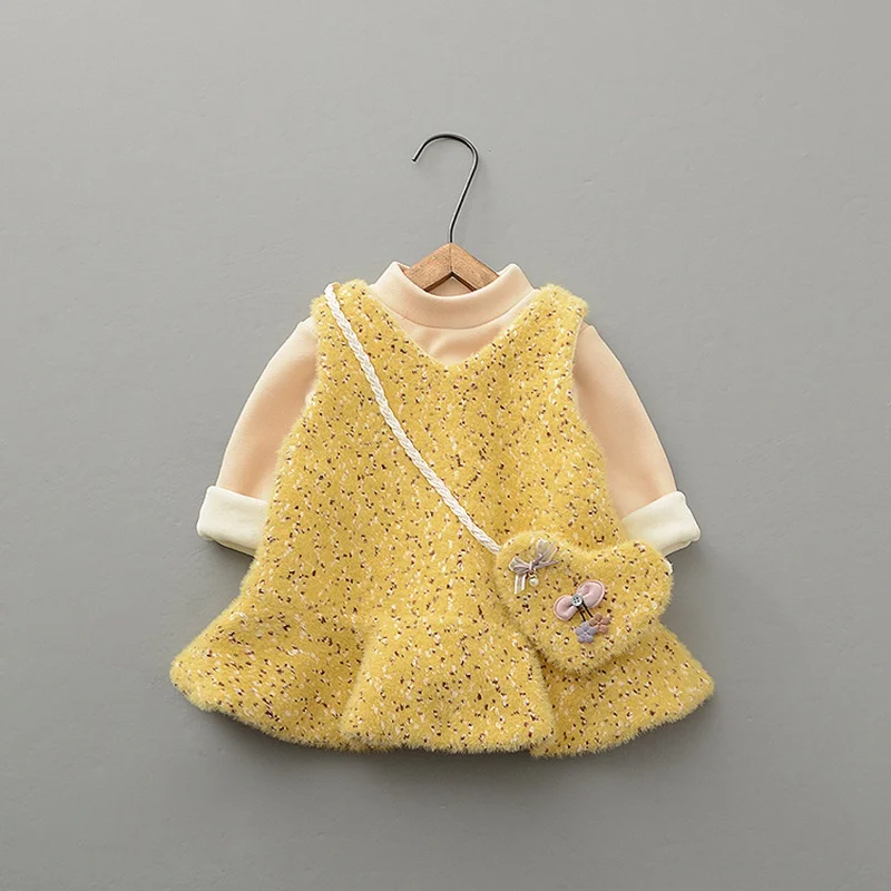 Осенне зимний детский комплект одежды для маленьких девочек бархатный пуловер