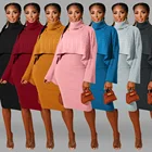 Женский вязаный комплект из 2 предметов, пуловер свободного кроя и сексуальное платье, повседневный спортивный костюм, 7 цветов, для зимы