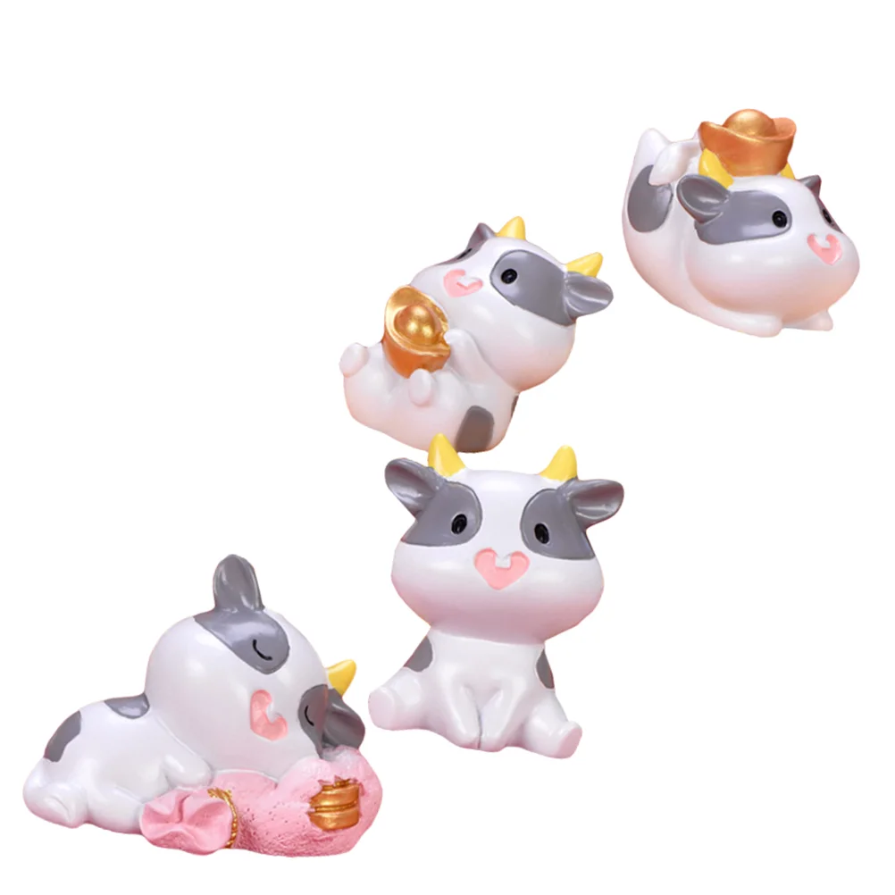 

4 Pcs Home Party Adorable Desktop Decorative Resin Cow Shape Design Decoration