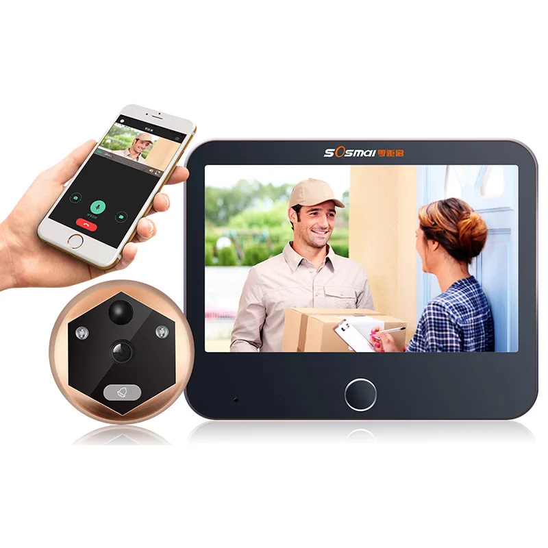 

Smart Electronic Cat Eye Wifi Wireless Doorbell Night Vision 4.3 inch Display Peephole Camera Doorbell Phone App Remote Control