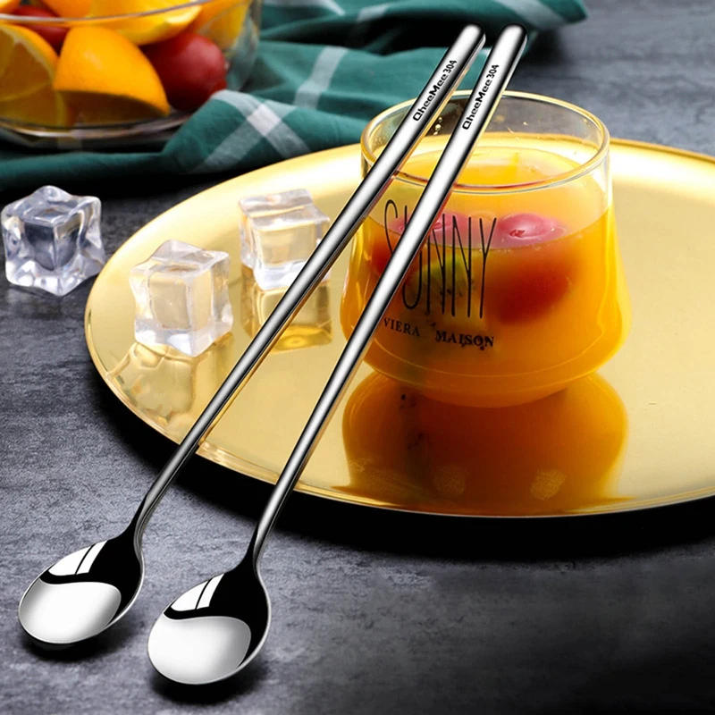 

Stainless Steel Long Handle Mixing Spoon Tea Coffee Ice Cream Dessert Spoon Kitchen Tools Kitchen Tableware Tablespoon